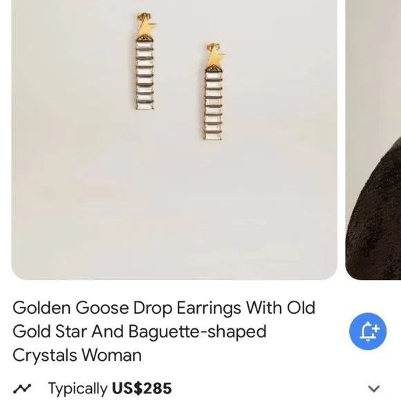 Drop earrings with old gold star and baguette-shaped crystals - Picture 2 of 4